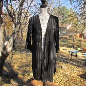 Black and White Striped Women's Sheer Duster Blouse